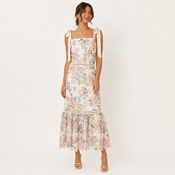 Arose Studio Dresses & Skirts - Arose Studio Madison Floral-Lace Tie Strap Sleeveless Midi Dress Size Medium